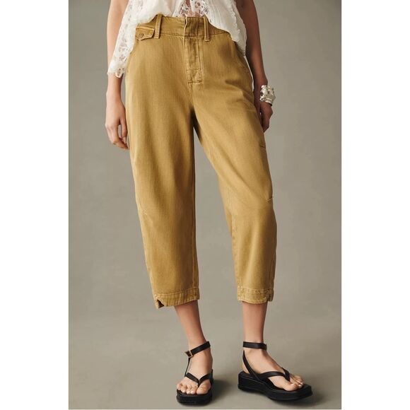 Anthropologie Pilcro Tapered Crop Chino Pants Tan Denim Jeans - Button Fly - Picture 2 of 12